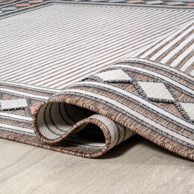 Sebastian Brown and Ivory Geometric Synthetic Rectangular Rug 3' x 5'