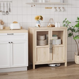 29" Modern Farmhouse Buffet Sideboard Cabinet: 2 Glass Doors + Shelves | Multi-Room Storage Solution for Kitchen - 1 of 4