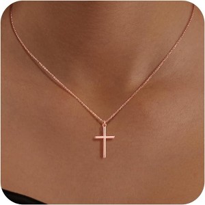 14K Gold/Silver Cross Necklace - Dainty Non-Tarnish Choker, Religious Jewelry Gift - 1 of 4