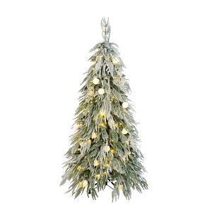 NAYSAYE 5FT Snow Flocked Christmas Tree with PE PVC Needles for Holiday Home Decor, White and Green, 33.9"*33.9"*59" - 1 of 4