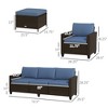 5-Piece Patio Furniture Set with PE Rattan Three-Seater Sofa, Armchairs, Footstools, Cushions - 3 of 4