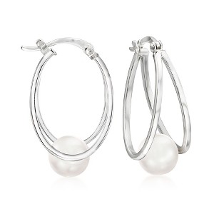 Ross-Simons 8-9mm Cultured Pearl Double-Hoop Earrings in Sterling Silver - 1 of 4