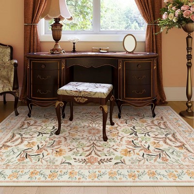 Lahome Machine Washable Back to College Series Eastern Floral Plant Floor Mat-Soft Rug for Living Room, School, Bedroom, or Entryway