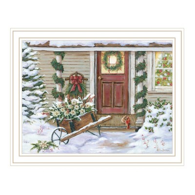 HomeRoots Decorated Holiday Porch White Framed Wall Art