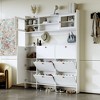Entryway Shoe Cabinet with Flip Drawers, Contemporary Shoe Cabinet with Open Storage Platform, Tempered Glass Hall Tree For Hallway Entryway White 2 - 2 of 4