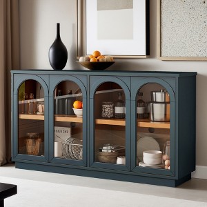 Leovsnove Storage Cabinet with 4 Door Glass Doors, Arched Cabinet with Adjustable Shelves for Living Room - 1 of 4