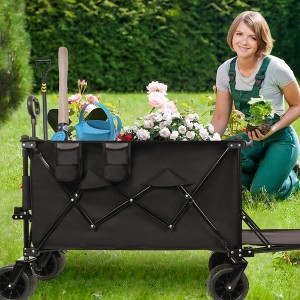 Whisen Foldable Wagon with Extended Tailgate, Extra Long Extender Wagon Cart with Large All-Terrain Beach Wheels - 1 of 4