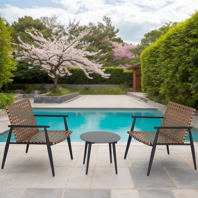 Christopher Knight Home Winnie 3 Pieces Outdoor Industrial Rattan, Metal and Tempered Glass Chat Set