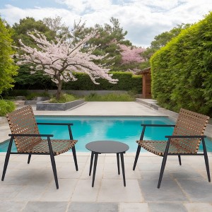Christopher Knight Home Winnie 3 Pieces Outdoor Industrial Rattan, Metal and Tempered Glass Chat Set - 1 of 4