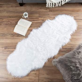 Faux Fur Rug Shaggy Sheepskin Area Small White Rug For Bedroom Fuzzy Carpet  For Living Room 2x3 Ft, White