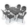 Hzzkey 7-Piece Rectangle Cast Aluminum Patio Set , Blue Cushions , Umbrella Hole , Black - 2 of 4