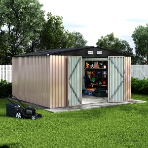 Outdoor Metal Storage Shed, Weatherproof Garden Shed with lock, Sloping Roof & Ventilation,  for Backyard, Patio & Garage Storage - 1 of 4