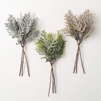 18"H Sullivans Artificial Christmas Neutral Snowy Pine Bush Set of 3, Multicolor, Indoor Christmas Decor