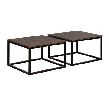 27.5" Set Of 2 Arcadia Acacia Wood Square Coffee Tables Antiqued Mocha - Alaterre Furniture