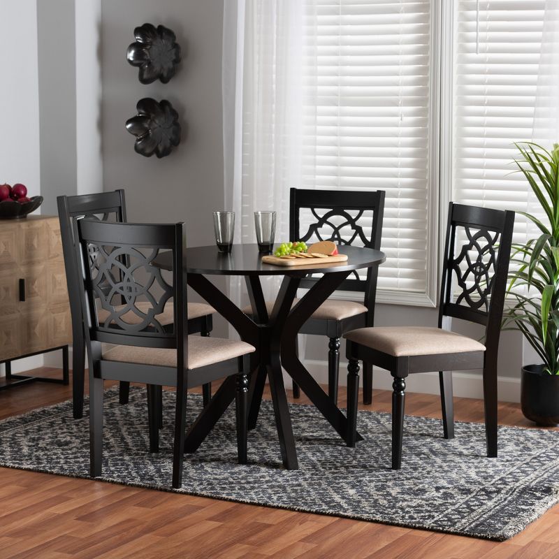 Baxton Studio Sadie Modern Beige Fabric and Espresso Brown Finished Wood 5-Piece Dining Set, 1 of 10