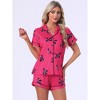 INSPIRE CHIC Women's 2 Pcs Pajama Sets Short Sleeves Cute Bow Print Soft Comfy Button Up Tops and Shorts - 2 of 4
