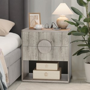 Density Board Bedside Table with Wave Pattern, Durable Construction, Modern Design, Space-Saving, Easy Assembly - 1 of 4