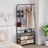 Narrow Hall Tree Storage Bench, 4-in-1 Coat Rack with 3-Tier Shelf and 8 Hooks, Rustic Grey - 3 of 4