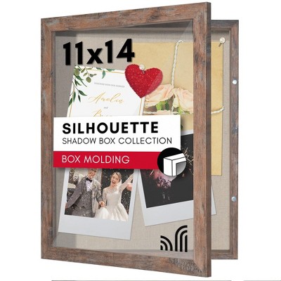 Americanflat Front Opening 11x14 Shadow Box Frame with Shatter-Resistant Glass, Silhouette Collection, Shadow Box Display Case, Rustic Brown