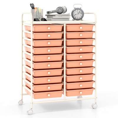 Tangkula 20-Drawer Rolling Storage Cart Art Craft Organizer Cart Mobile Utility Storage Cart with Removable Drawers & Lockable Wheels Orange