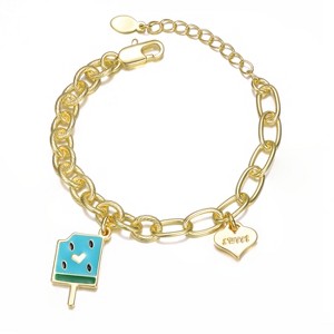 Guili Kids' 14k Gold Plated Charm Bracelet with "Sweet Heart" and Watermelon Charms in Blue, Red, or Pink – Fun and Stylish Look for Any Occasion - 1 of 2