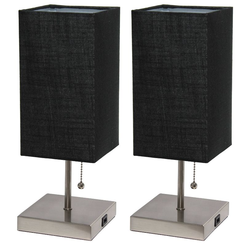 2pk Petite Stick Lamps with USB Charging Port and Fabric Shades - Simple Designs, 1 of 10