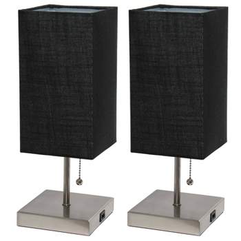 2pk Petite Stick Lamps with USB Charging Port and Fabric Shades - Simple Designs