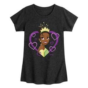 Girls' - Disney Princess - Tiana Purple Hearts Fitted Short Sleeve Graphic T-Shirt - 1 of 4