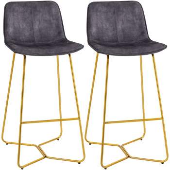 HOMCOM Tall Bar Stools, Velvet-Touch Fabric Bar Chairs, 30.25" Bar Height Stools with Gold-Tone Metal Legs for Dining Area, Home Bar, Set of 2