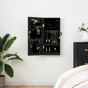 Aghana Digitals Wall-Mounted Black Matte Engineered Wood Jewelry Cabinet with Large Mirror, Compact - 1 of 4