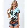 Allegra K Women's Hawaiian Floral Leaves Printed Short Sleeve Button Down Vintage Shirt - 2 of 4