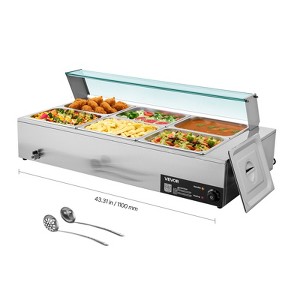 VEVOR Commercial Food Warmer, 1500W Electric Stainless Steel Steam Food Warmer with Glass Cover, 6 x 1/2 Size Pans Buffet Bain Marie, Silver - 1 of 4