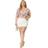 Women's Plus Size Floral V Neck Ruffle Short Sleeve Casual Blouses - Agnes Orinda - 3 of 4