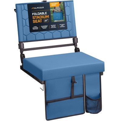 Folding Reclining Stadium Seat with Multiple Pockets, Anti-Slip Bottom, Bleacher Hooks, Adjustable Height