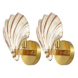 Sirena 5.5" Wall Sconce (Set of 2) - SCN4087 - Amber/Brass - Safavieh - 1 of 4