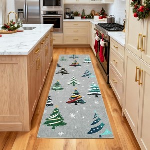 Washable Christmas Runner Rug, Soft Non-Slip Low Pile Carpet for Kitchen, Hallway, or Bedroom Festive Decor - 1 of 4
