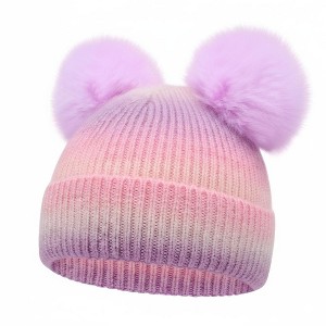 FAAYFIAN Colorful Pompom Knitted Beanie Hat for Kids Age 7-12 Winter Ski Hat Outdoor Ear Warmer - 1 of 4