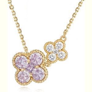 Birthstone Four Leaf Clover Necklace 14K Gold Plated CZ Flower Jewelry - 1 of 4