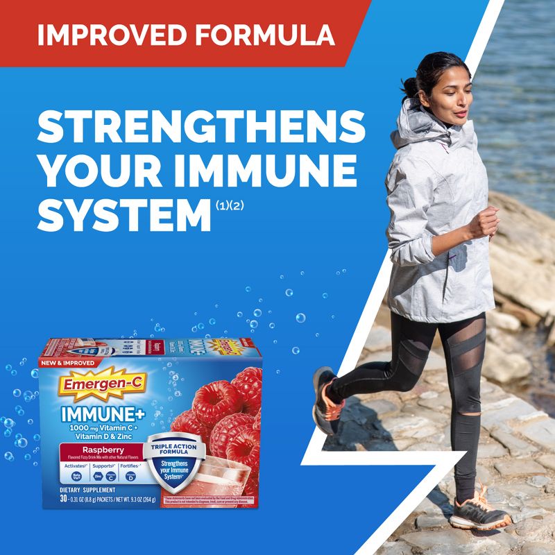 Emergen-C Immune+ Dietary Supplement Powder Drink Mix with Vitamin C - Raspberry - 30ct, 4 of 12