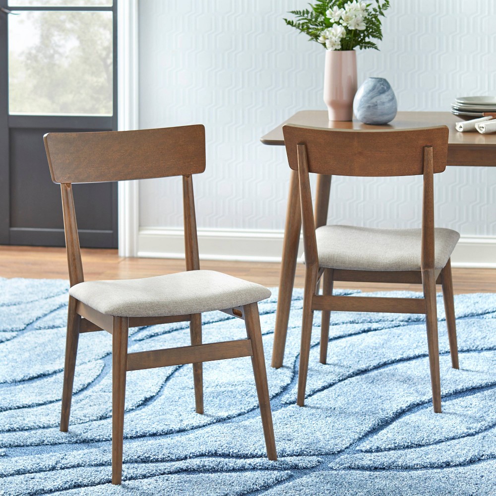 Set of 2 Newington Mid-Century Dining Chairs Walnut/Mocha - Lifestorey: Rubberwood Frame, Polyester Upholstery, Spot Clean