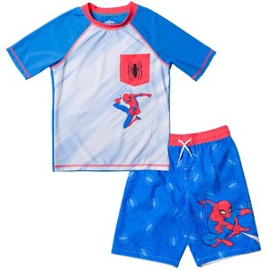 Marvel Avengers Hulk Spider-Man Boys Rash Guard and Swim Trunks Outfit Set Little Kid to Big Kid - 1 of 4