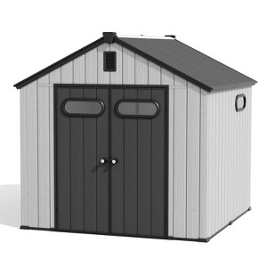 8x8 FT Steel Frame Double Door Storage Shed with Foam PP Wall Insulation Baseboard Windows and Skylights Waterproof Mildew-proof UV-resistant - 1 of 4