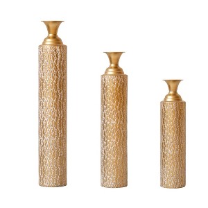 AENKYO Set of 3 Metal Tall Floor Vases, Gold Geometric Cylinder Vases with Vine Patterns -  for Living Room & Home Decor - 25"/29"/34" Height - 1 of 4