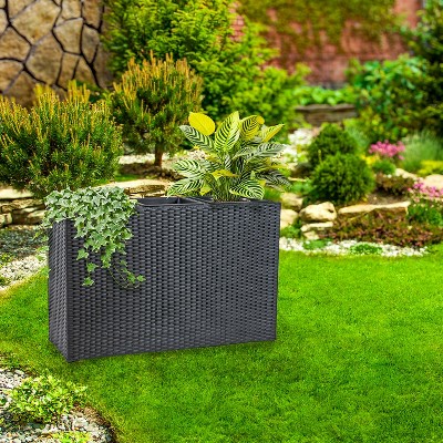 Large Black Polypropylene Wicker Planter Box with Steel Frame
