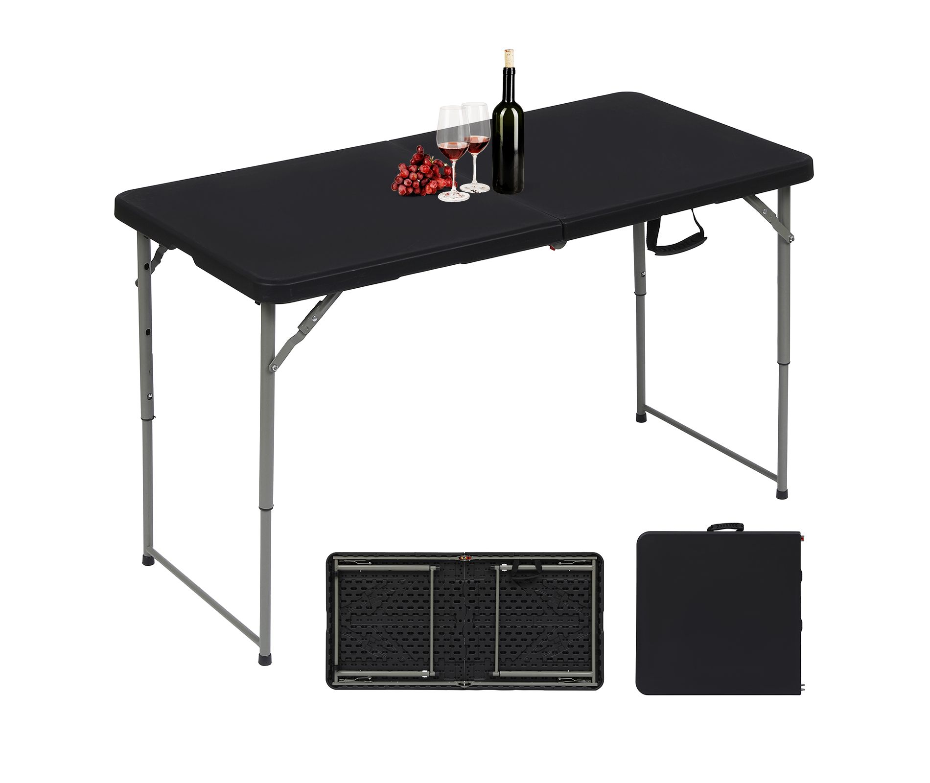 SUGIFT 4ft Portable Plastic Folding Tables for Home Garden Office Indoor Outdoor, Black
