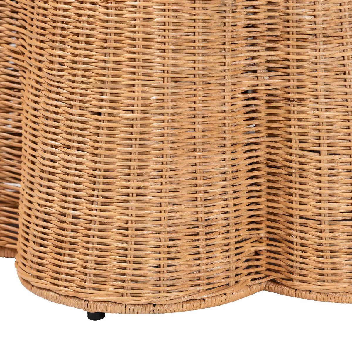 bali & pari Palm Scallop Natural Rattan 26" Round Ottoman with Cushion Light Honey - thumbnail 3