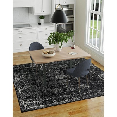 Reversible Medallion Square Indoor Rug in Black - Stain-Resistant Synthetic