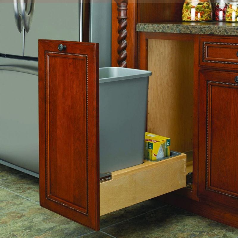 Rev-A-Shelf 4WCBM Single Maple Bottom Mount Pullout Waste Container Trash Cans with Soft Open and Close Slide System, 5 of 7