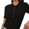Womens Collar Neck Button Rib Knit Slim Fit Short Sleeve Top - 2 of 4