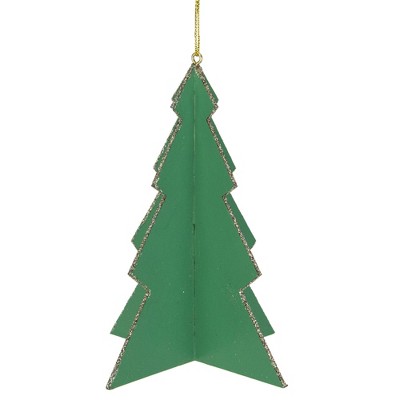 Northlight 5.25" Green 3D Tree With Silver Glitter Accents Christmas Ornament